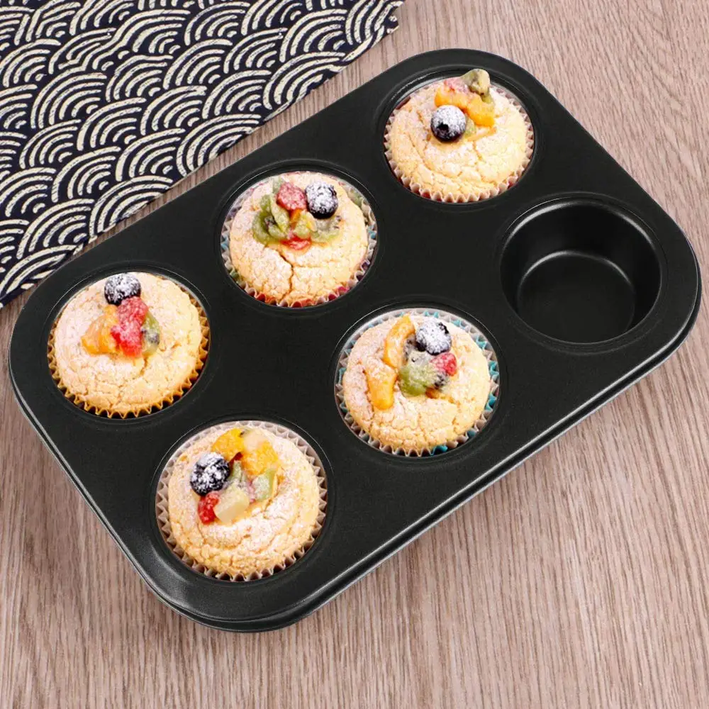 6 Cavity Muffin Pan Tray Nonstick Muffin Carbon Steel Cupcake Molds Baking Pan Cupcake Baking Pan Bakeware Kitchen Accessories