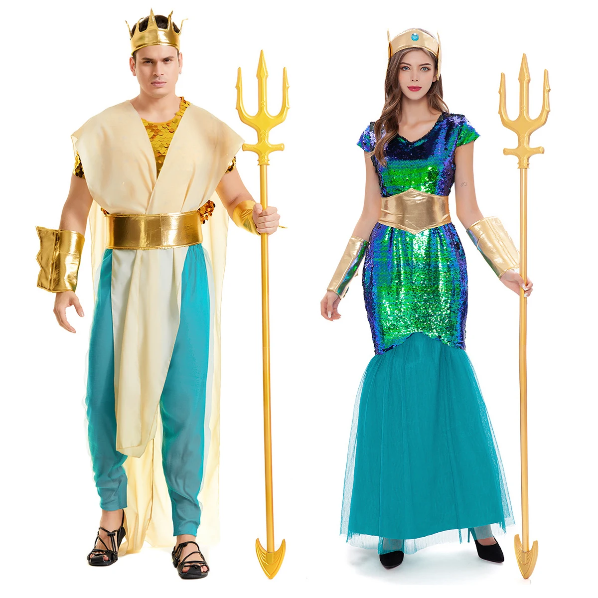Umorden-Disfraz de sirena de mar para hombre y mujer, disfraz de Reina sirena, Poseidón, fantasía, Halloween, Purim, Carnaval, Mardi Gras