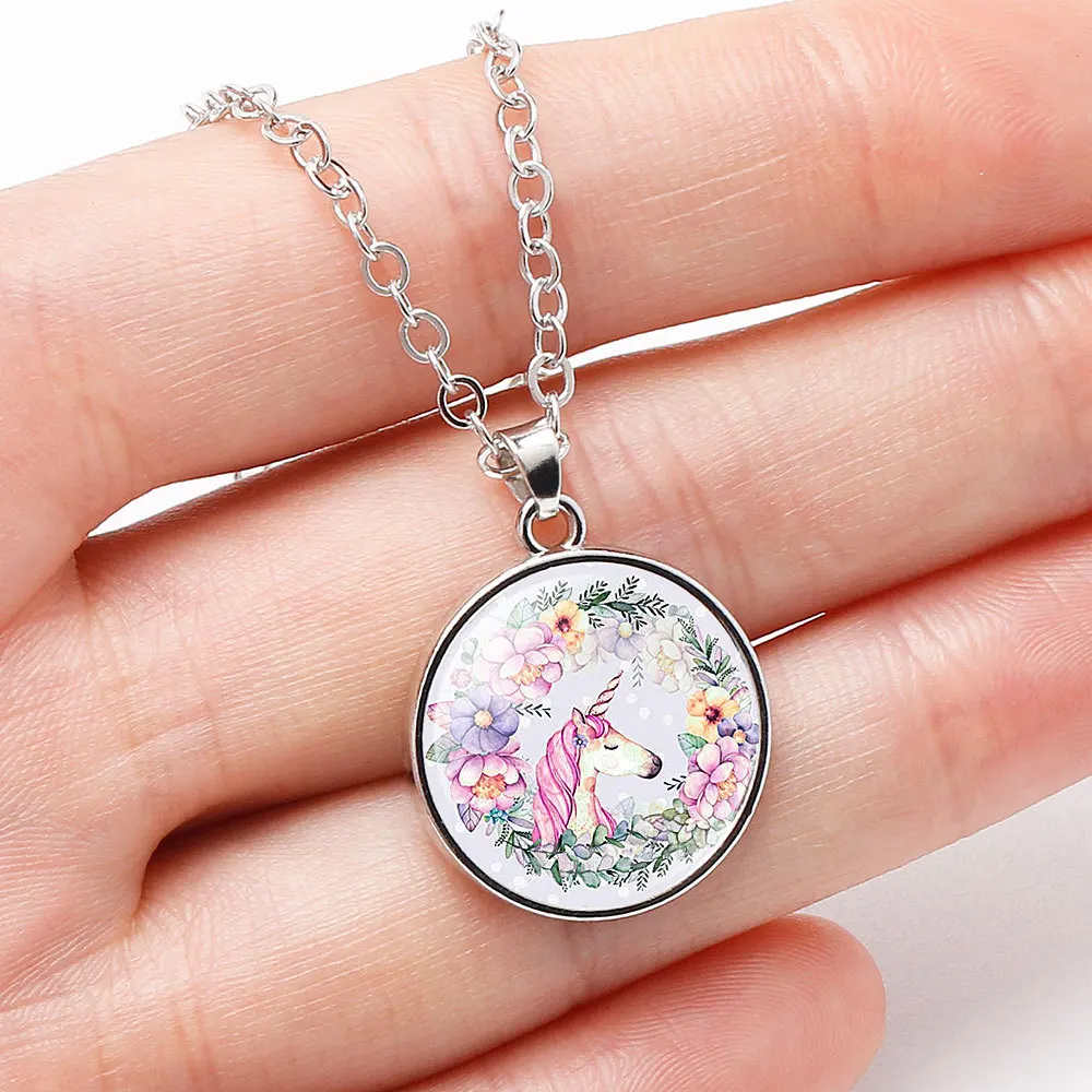 

Unicorn Necklace Unicorn Charm Glass Cabochon Chain Letter Necklaces For Women Girls Unicorn Lover Gift
