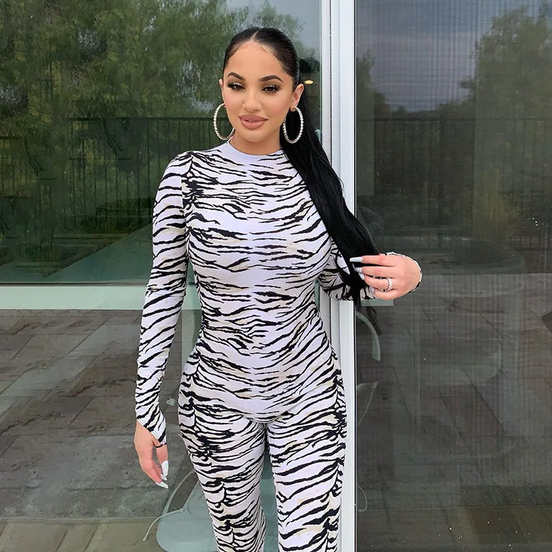 Jumpsuit Striped Casual Round Neck Sports Leggings Tights Slim Trousers Skinny Outfits Long Sleeve Bodysuit Pants Sets Women