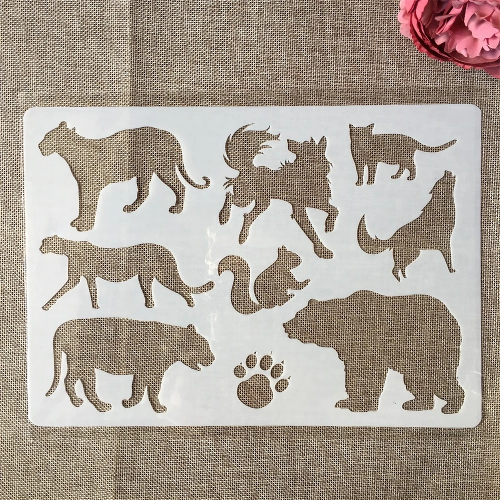 A4 29 см медведь олень жираф дикие животные сделай сам слойные трафареты рисунок