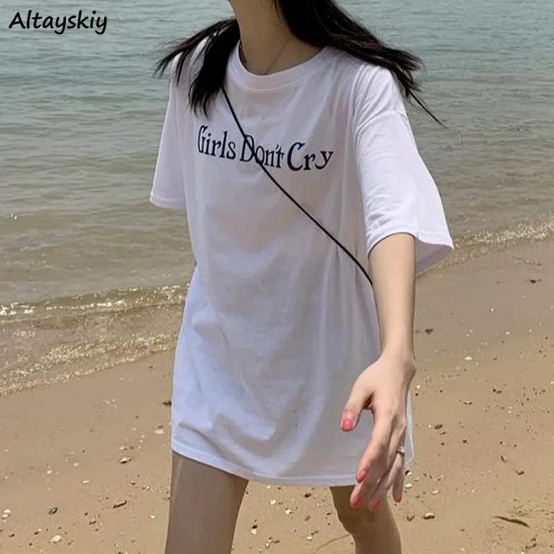 

T-shirts Women Butterfly-print Loose Leisure Summer Camisetas Round Neck Female Korean Style Aesthetic Hipster Trendy Mujer Chic