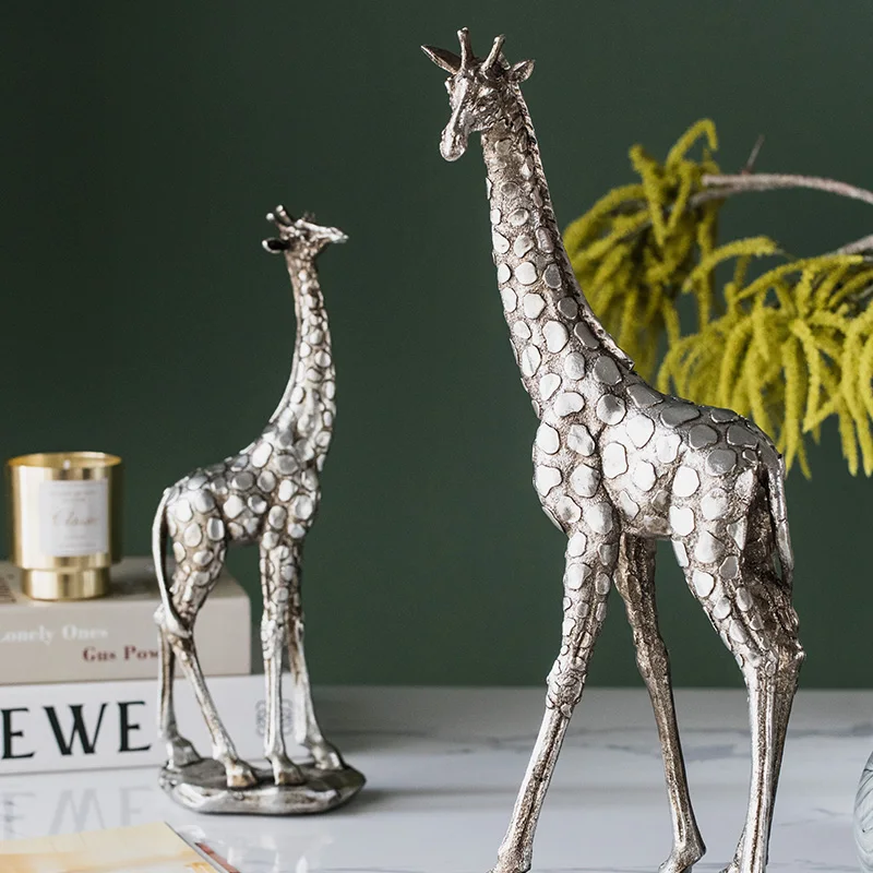 

Retro 47cm Plating Silver Wild Animal Figurines Home Crafts Living Room Decor Objects Office Resin Giraffe Accessories Gifts