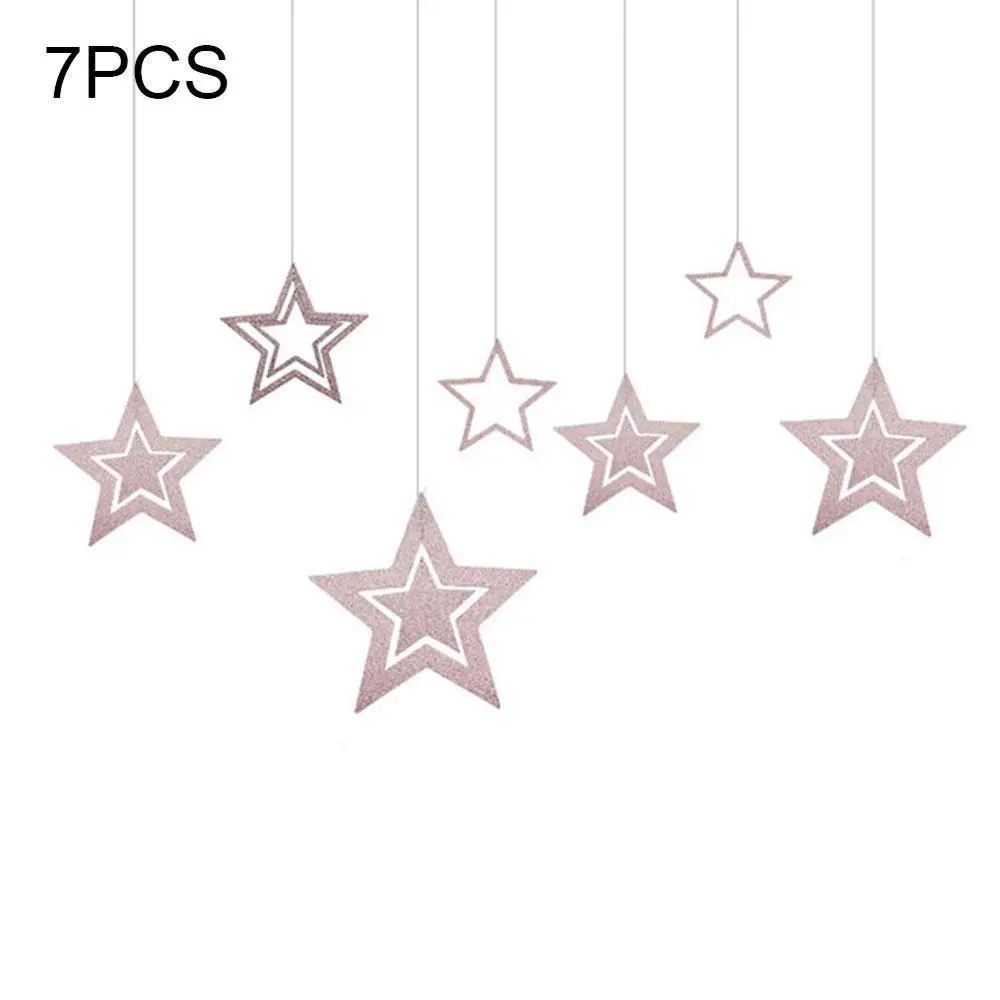 

7pcs/set Rose Gold Star Paper Garlands Wall Hollow Kids Shower Hanging Pendant Decorations Wedding Baby Happy Party Birthda S4K7