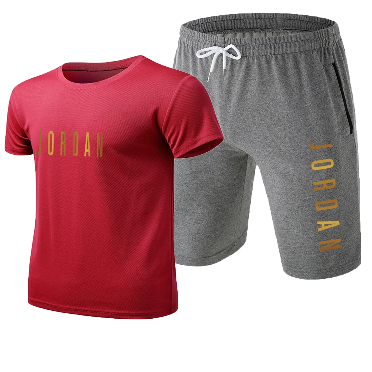 

2021 Summer Men's T-shirt Set 2 Men's Basketball Uniform Sports Fitness Leisure Printed Short Sleeve + Men's Suit