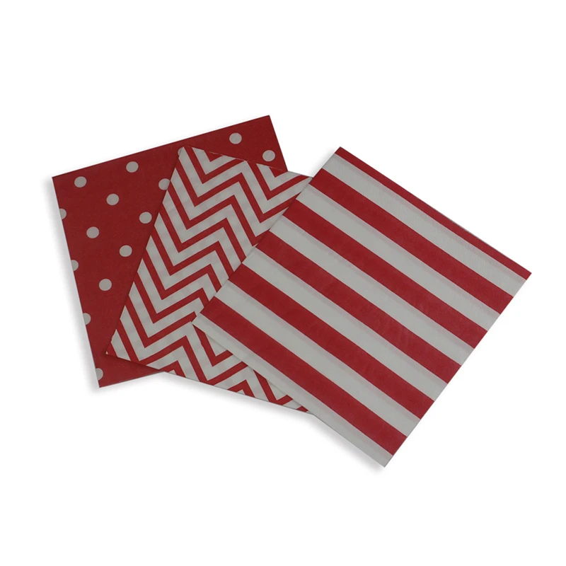 120 шт одноразовые бумажные салфетки с красными шевронами в полоску горошек
