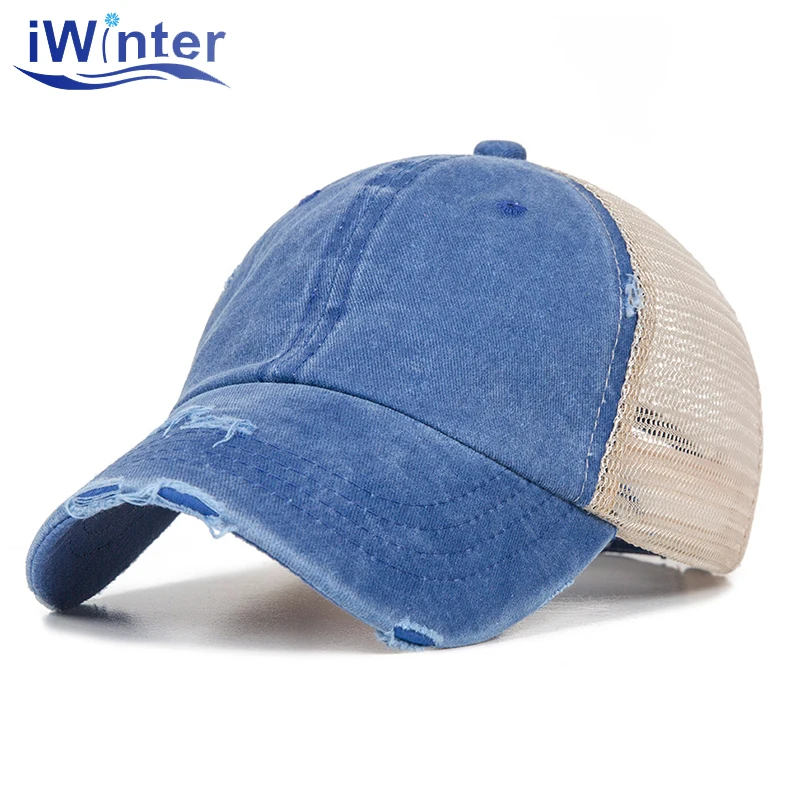 IWINTER джинсовая бейсболка Женский хвостик дышащая сетка регулируемая Snapback