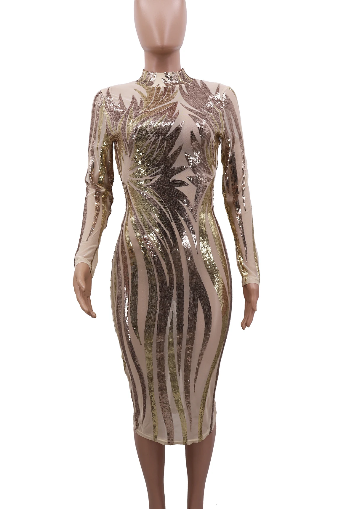 

Women Fall Winter Long Sleeve O Neck Bodycon Sequined Sexy Fashion Night Club Party Bandage Party Midi Dresses Vestidos 2020