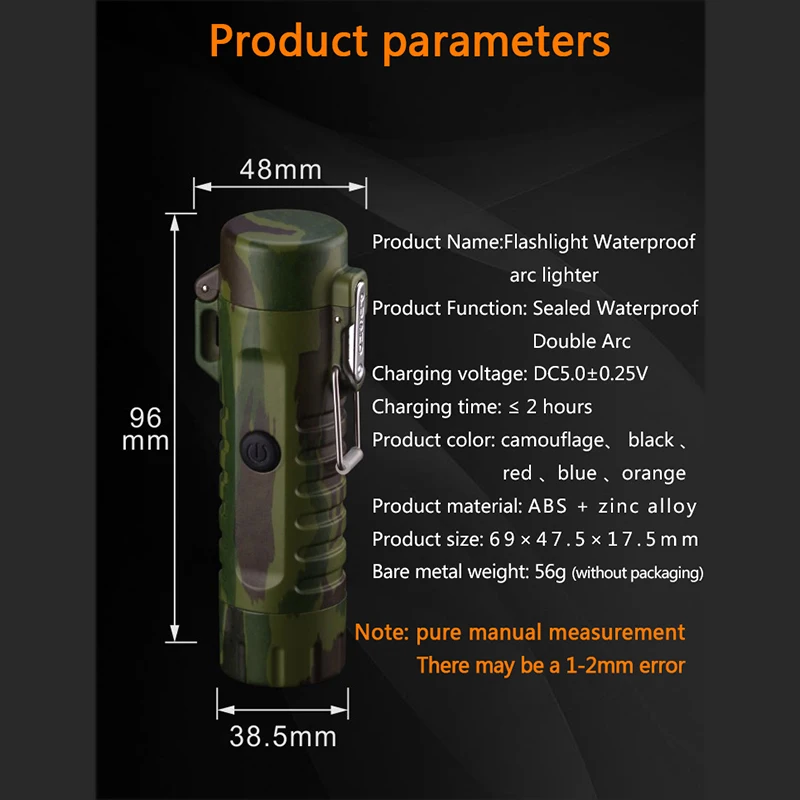 

Multifunctional Usb Waterproof Double Arc Charging Lighter With Flashlight Led Lamp