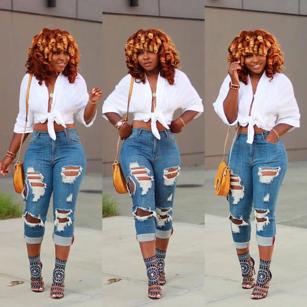 

New Skinny Ripped Big Hole Jeans Women Casual Sexy Cotton Wild Ankle Length Pencil Pants Jeans for Woman Plus Size
