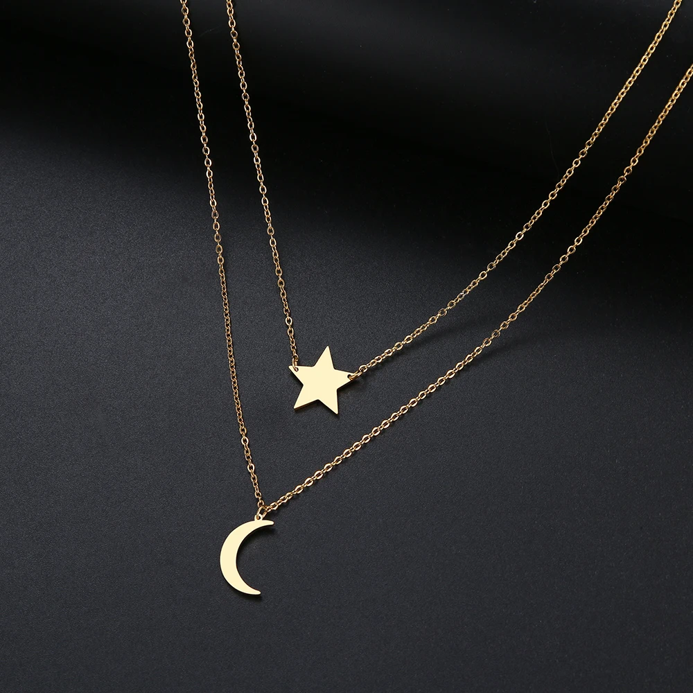 DOTIFI женское ожерелье двойная подвеска из нержавеющей стали золотистого и