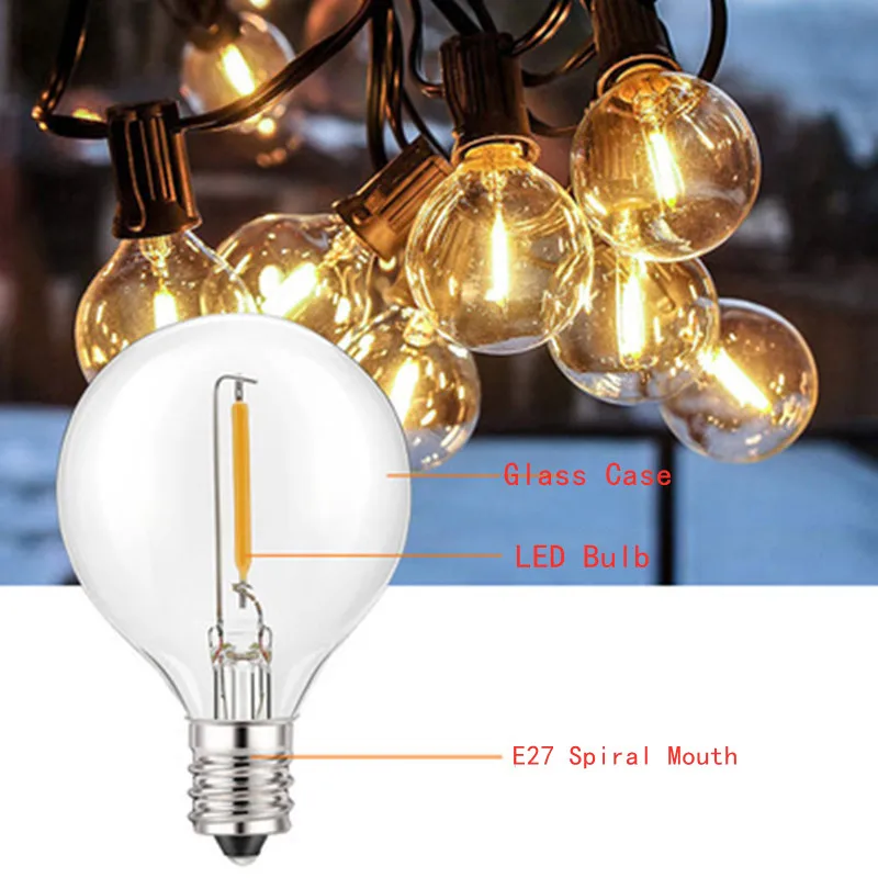 25 LED Solar Light String Outdoor 25Ft G40 Bulb Globe Lights For Indoor Decoration Garden Patio Party |