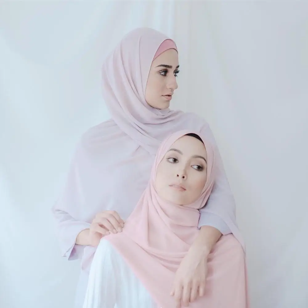 Мусульманский шарф Для женщин обычный пузырь шифон хиджаб головные обручи