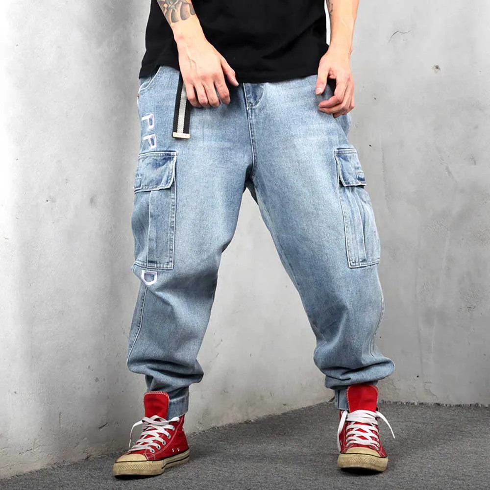 Fashion Streetwear Cargo Jeans Men Casual Denim Pants Loose Baggy Trousers Hiphop Cargo Pants Skateboard Pants Men Clothing