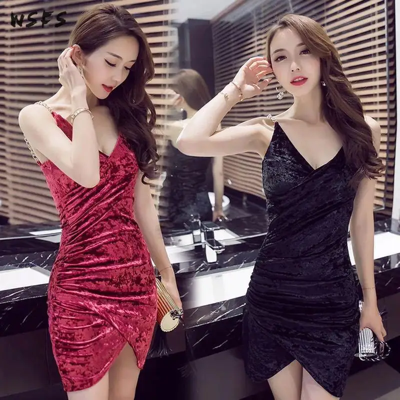 Summer Dress Vneck Spaghetti Strapless Red Green Blue Black Velvet Women Dresses Bodycon Bandage Party Sexy Asymmetrical Clothes | Женская