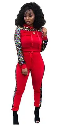 Цветной комплект из двух предметов с блестками женский топ капюшоном и длинным