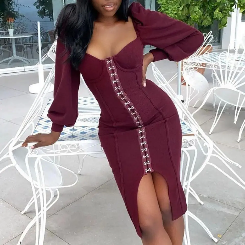 Women's Dress Summer Dress Black Women's Long-sleeved Breast-wrapped Sexy Hip Dress Plus Size Clothing for Women