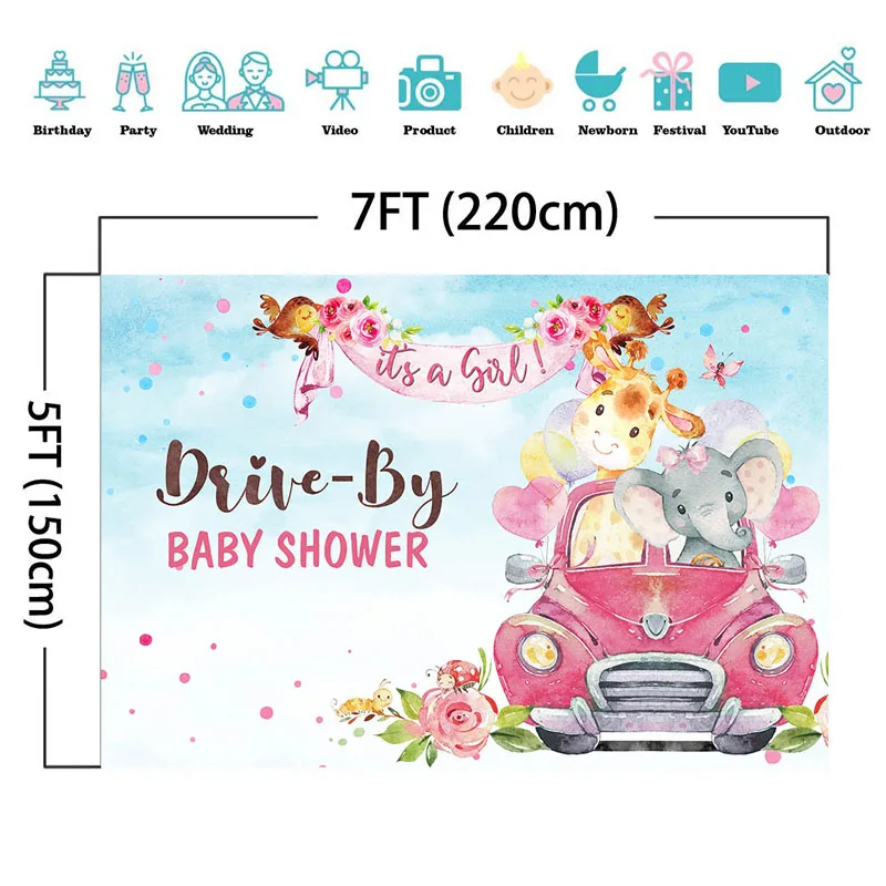 Лесной детский душ фон красный грузовик сафари животное Вечеринка для