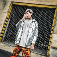 gold and silver hot stamping loose version hooded jacket bar dj performance jacket male clothes hip hop mens jackets and coats