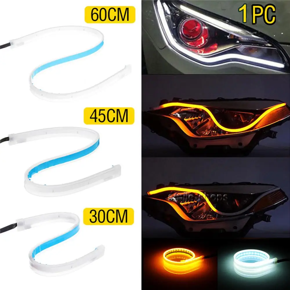 

1Pc 12V DRL LED Daytime Running Lights 30Cm Flexible Brake Guide Strips Headlight Auto Day Time Flowing Lamps Car Styling