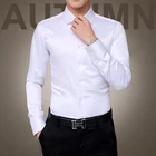 Мужская Весенняя рубашка BROWON, свадебные мужские рубашки с длинным рукавом, мерсеризованный хлопок, отложной воротник, однотонная деловая блуза