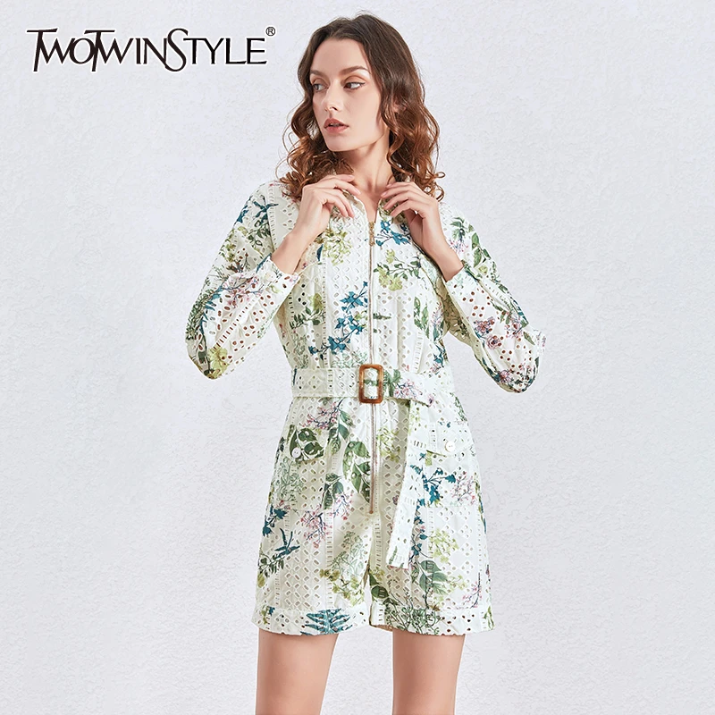 Женский винтажный костюм TWOTWINSTYLE с принтом длинным рукавом на молнии со шнуровкой