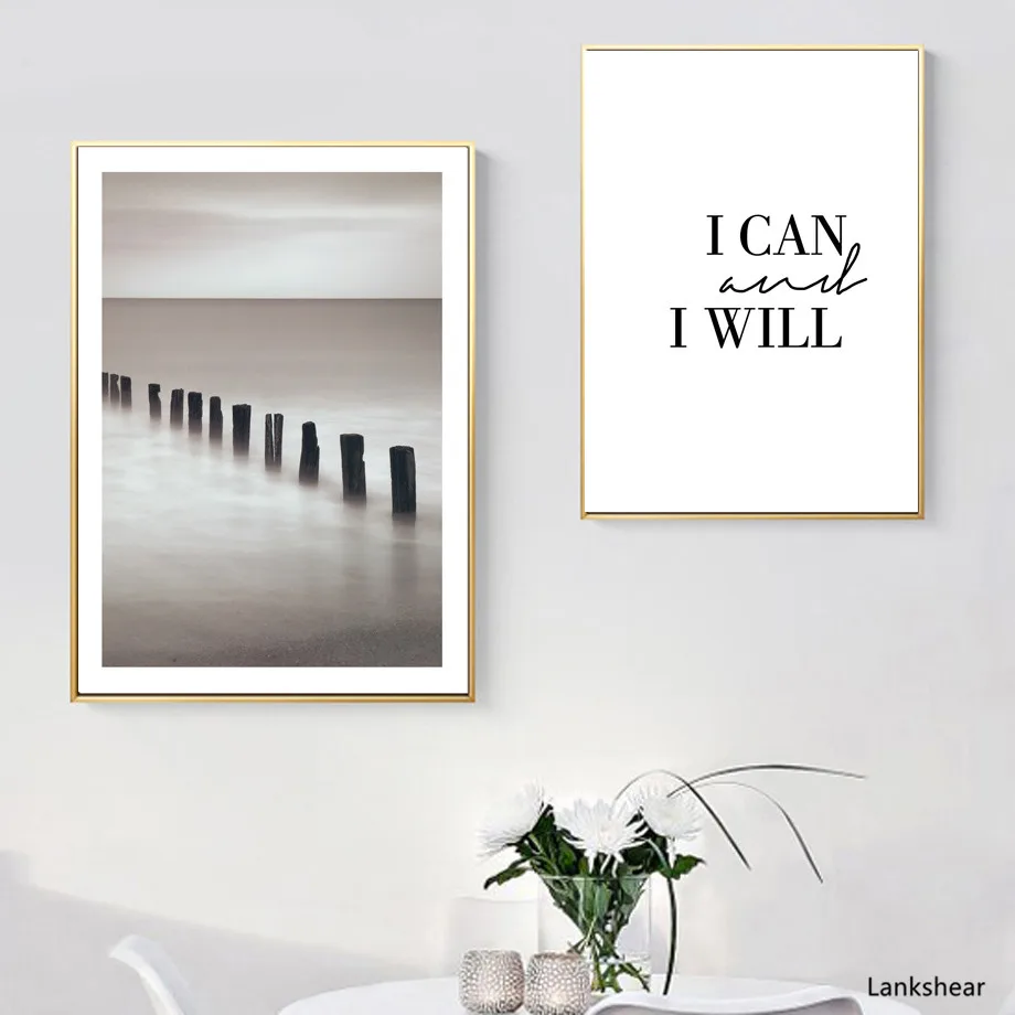I Can Will Seascape Nordic Quotes Art Canvas Painting Modern Landscape Posters And Prints Wall Picture For Living Room Decor | Дом и сад