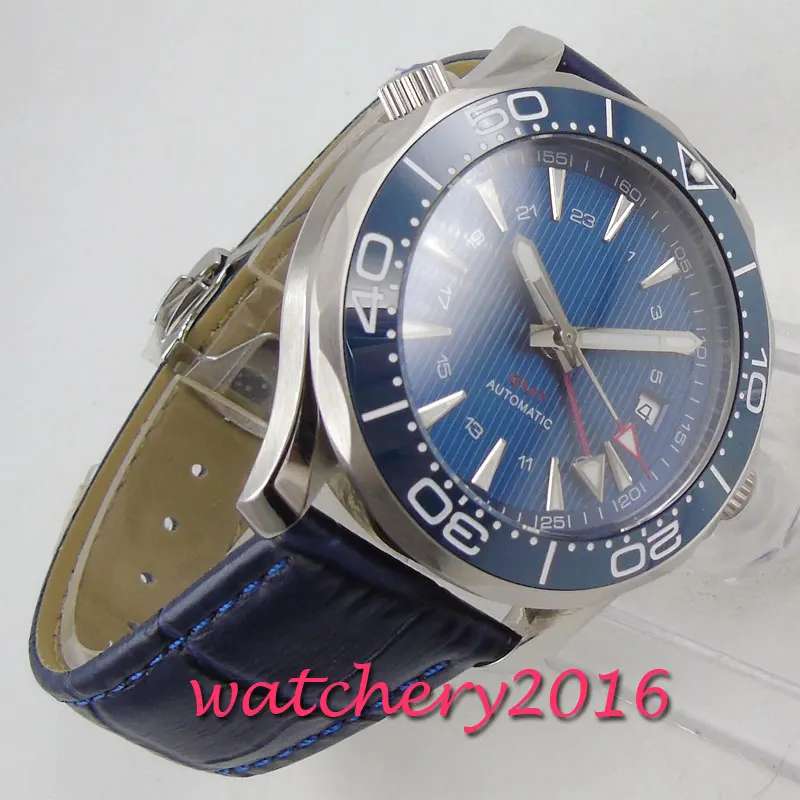 

41mm bliger blue sterile dial ceramic bezel GMT date Top Brand Luxury Automatic Movement mens watch