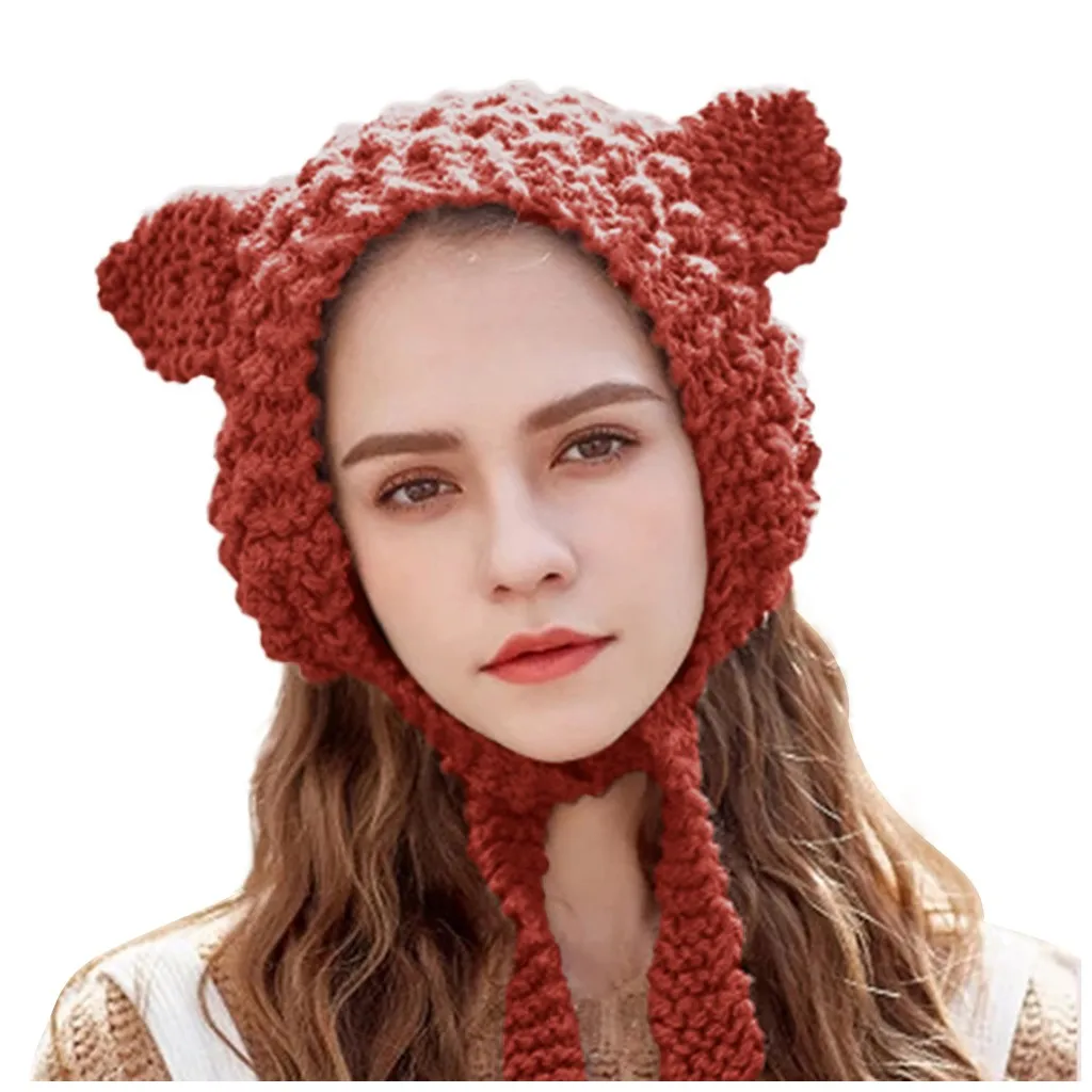 Зимняя вязаная шапка женская Горячая подвижные уши Милая мультяшная игрушка