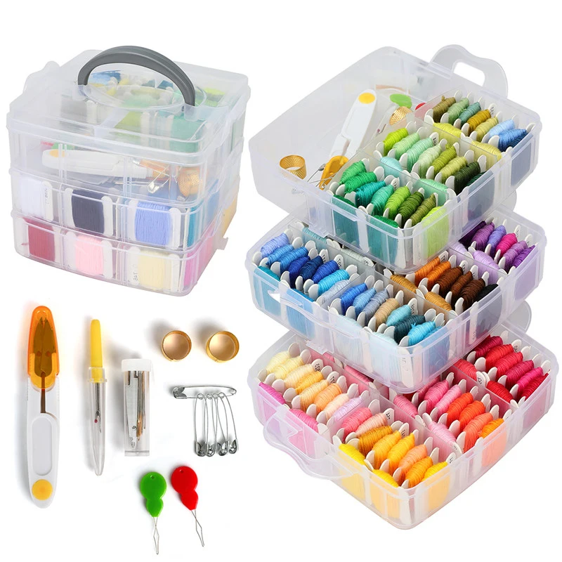 Набор для вышивки 150 цветов 8 метров нитки ножницы иголок набор аксессуаров шитья