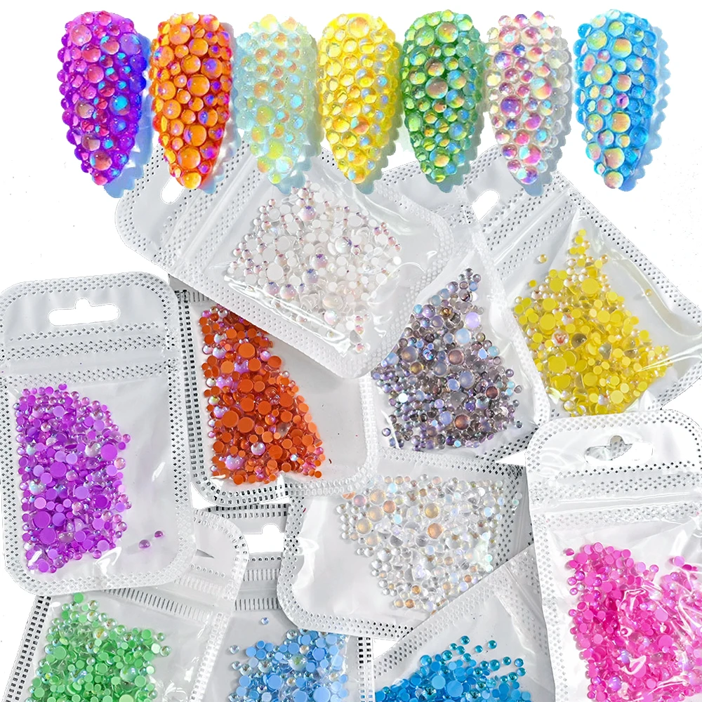 300 шт./пакет Aurora разноцветные Стразы для ногтей разные размеры круглые стеклянные