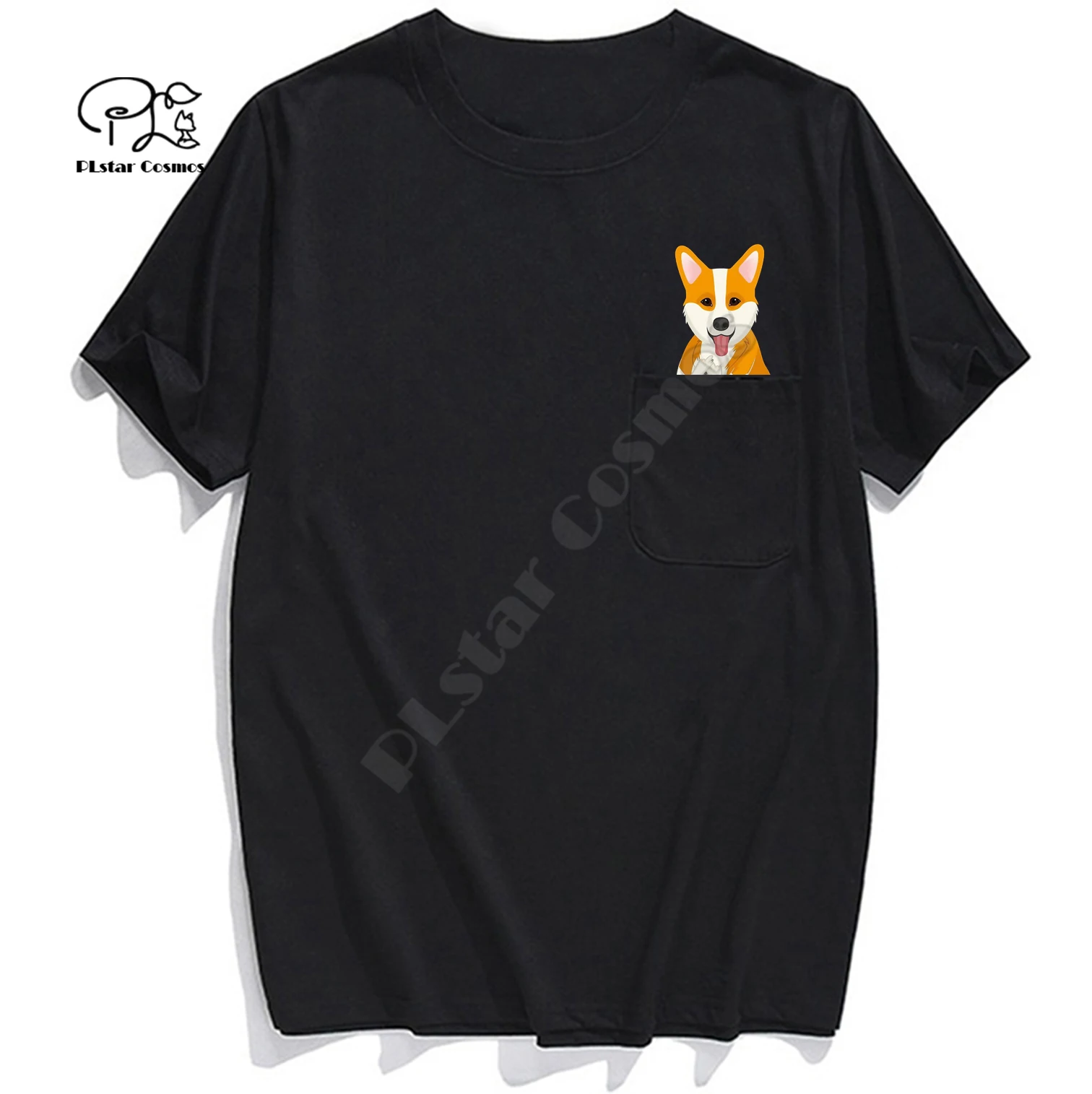 

T Shirt Fashion Brand summer pocket funny dog printed t-shirt men for women shirts Hip hop tops black cotton tees style-5