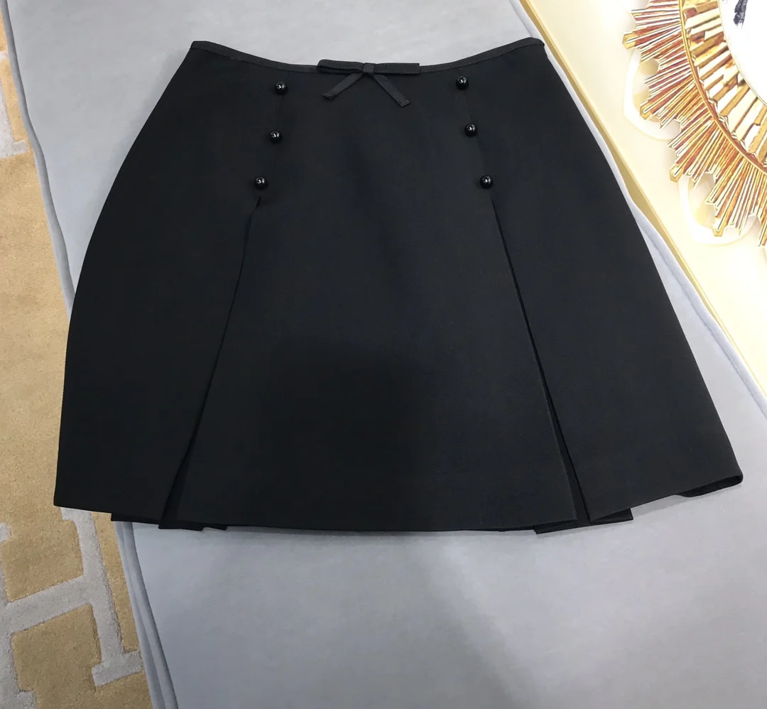 

new ladies fashion 2021 sexy solid color bead buckle bow pleated skirt 0106