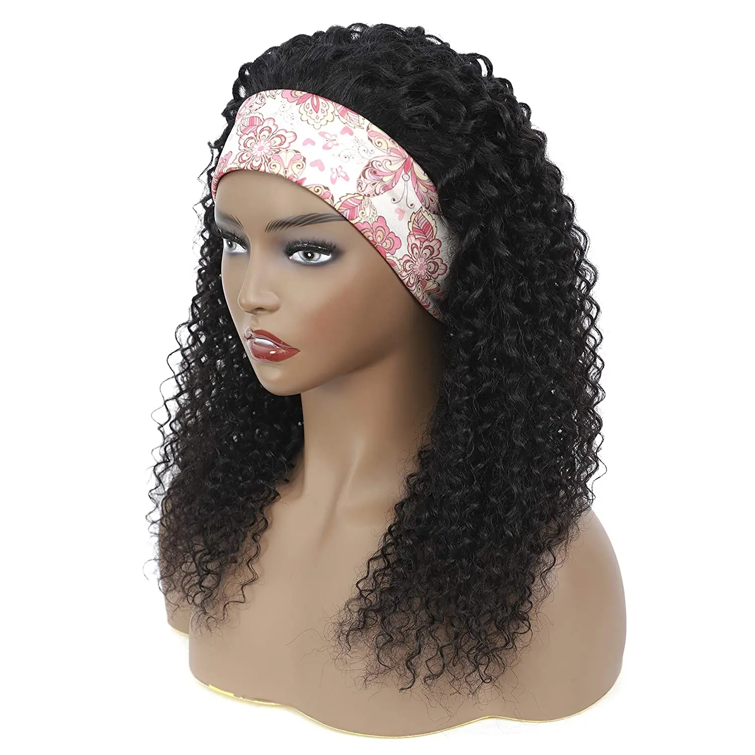 DLME 100% Human Hair Grip Headband Scarf Wig Curly Human Hair Wig No plucking wigs for Women No Glue No Sew In enlarge