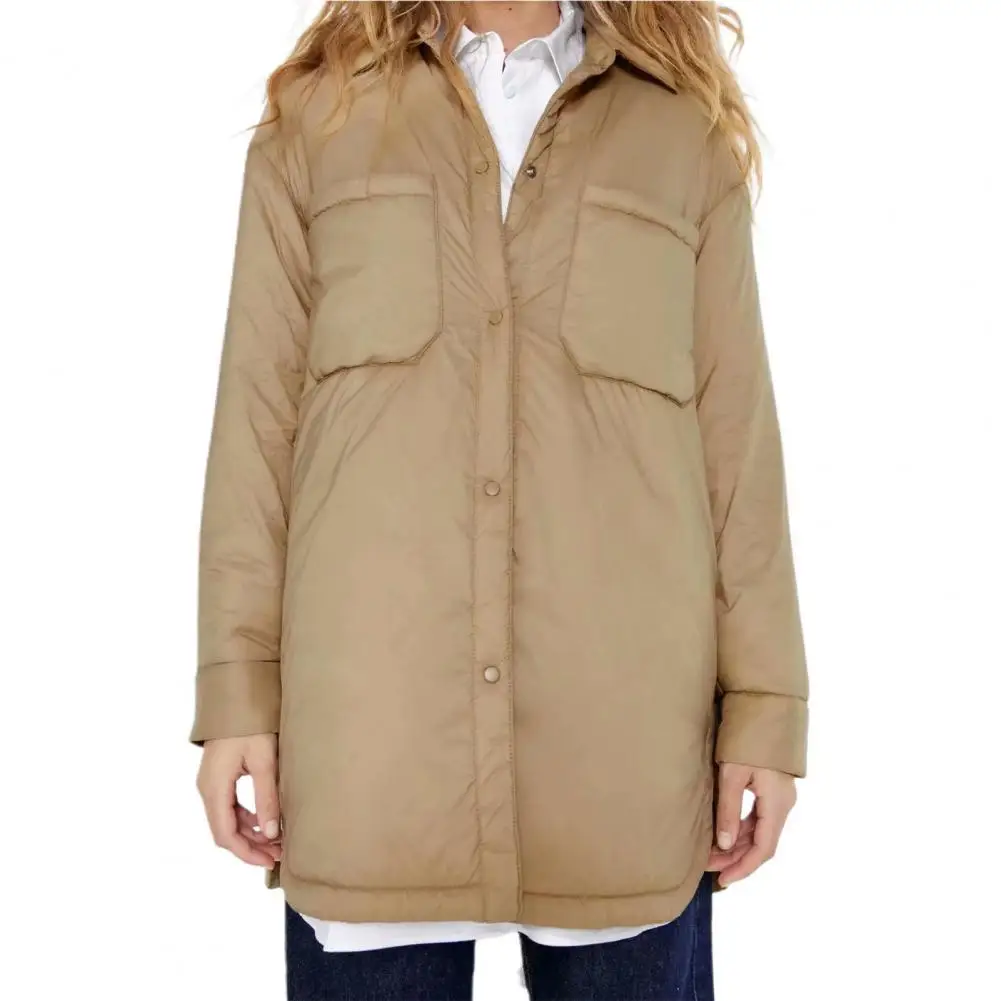 

Women Jackets Solid Color Turn-Down Collar Women Coat Buttons Closure Big Pockets Shirt Jacket Fashion Solid Color Outerwear