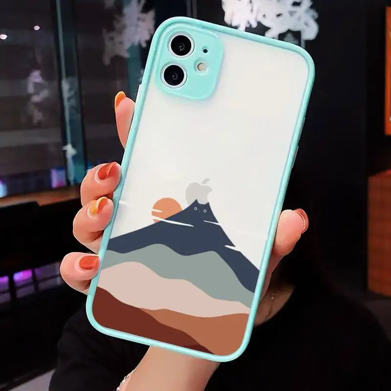 

Creative cat mountain Phone Case Matte Transparent for iPhone 7 8 11 12 s mini pro X XS XR MAX Plus cover funda