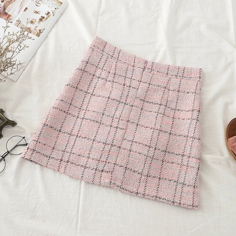 MUMUZI/2019 Новая Осенняя юбка твидовая однобортная клетчатая короткая теплые