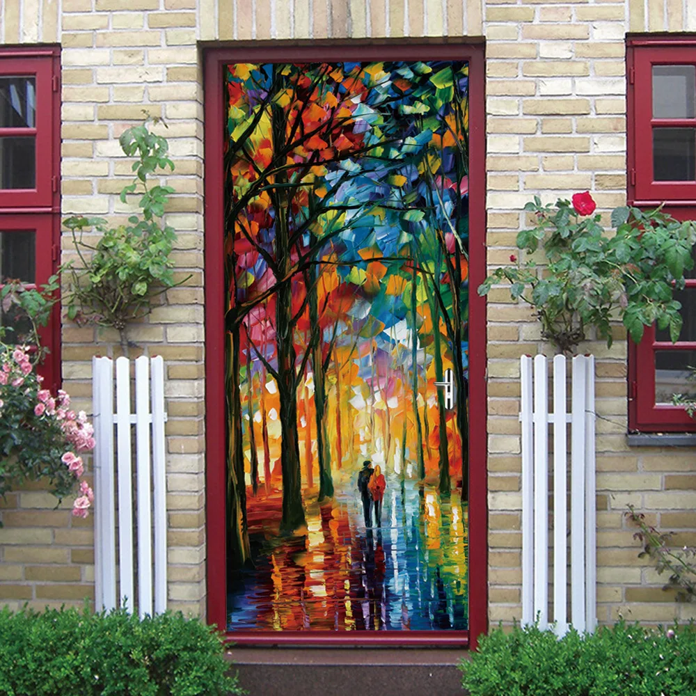 

DIY Door Sticker Couples Forest Walk Photo Wallpaper PVC Waterproof Self-adhesive Poster Living Room Bedroom Door Decor Mural