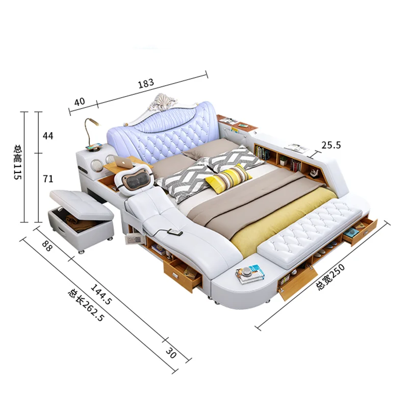 Modern Leather Fabric Bed With Storage Box Function Bedroom Furniture Set Chestrfield Style Multimedia Speaker USB Charger | Мебель