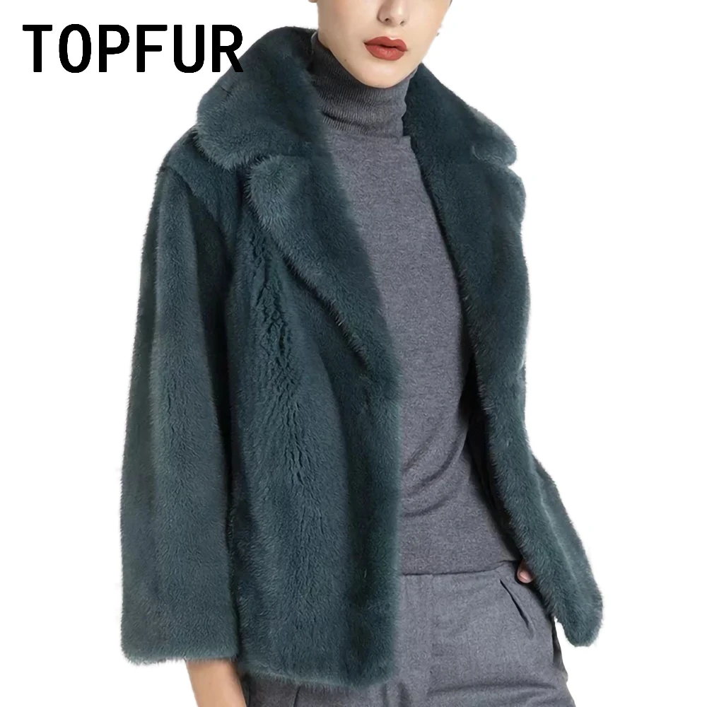 TOPFUR Lapel Dark Green Genuine Mink Fur Coat Women Winter Simple Casual Outertwear 2022 New Warm Luxury Fur Jacket Female