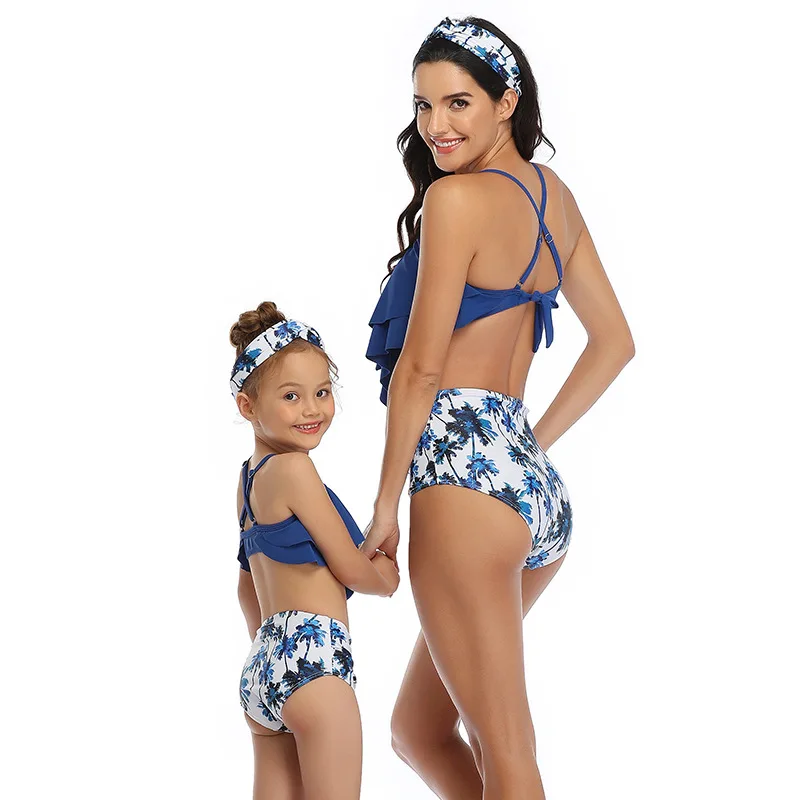 

Ruffled Parent-child Swimsuit Amazon Bikini Swimwear Mommy and Daughter Matching Clothes Swimsuit Tankini