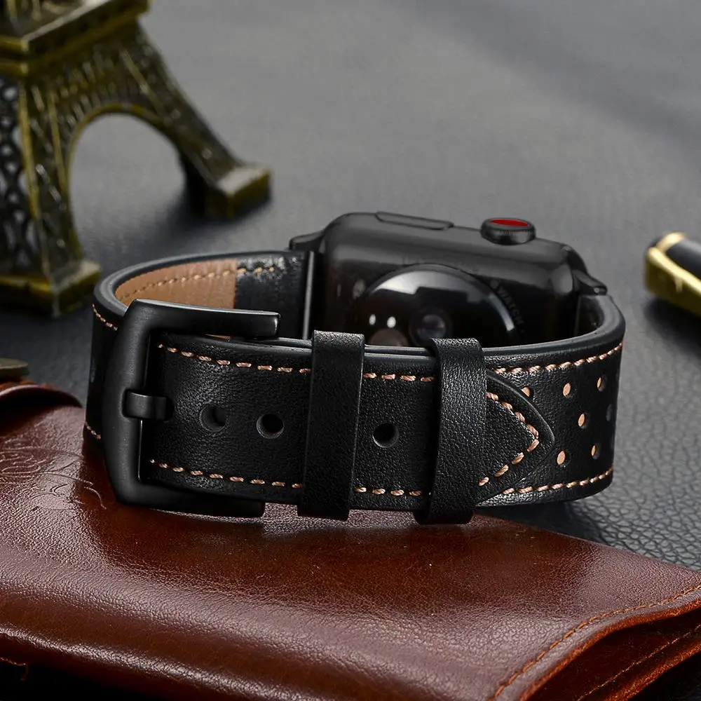 Ремешок кожаный для Apple watch band 44 мм 40 первый слой iWatch Band 42 38 браслет apple 4 5 3 2