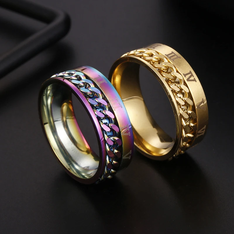 

Multi-size Spinner Chain Ring for Women Men Jewelry Stress Release Rotatable Temperament Stainless Steel Casual Finger Ring