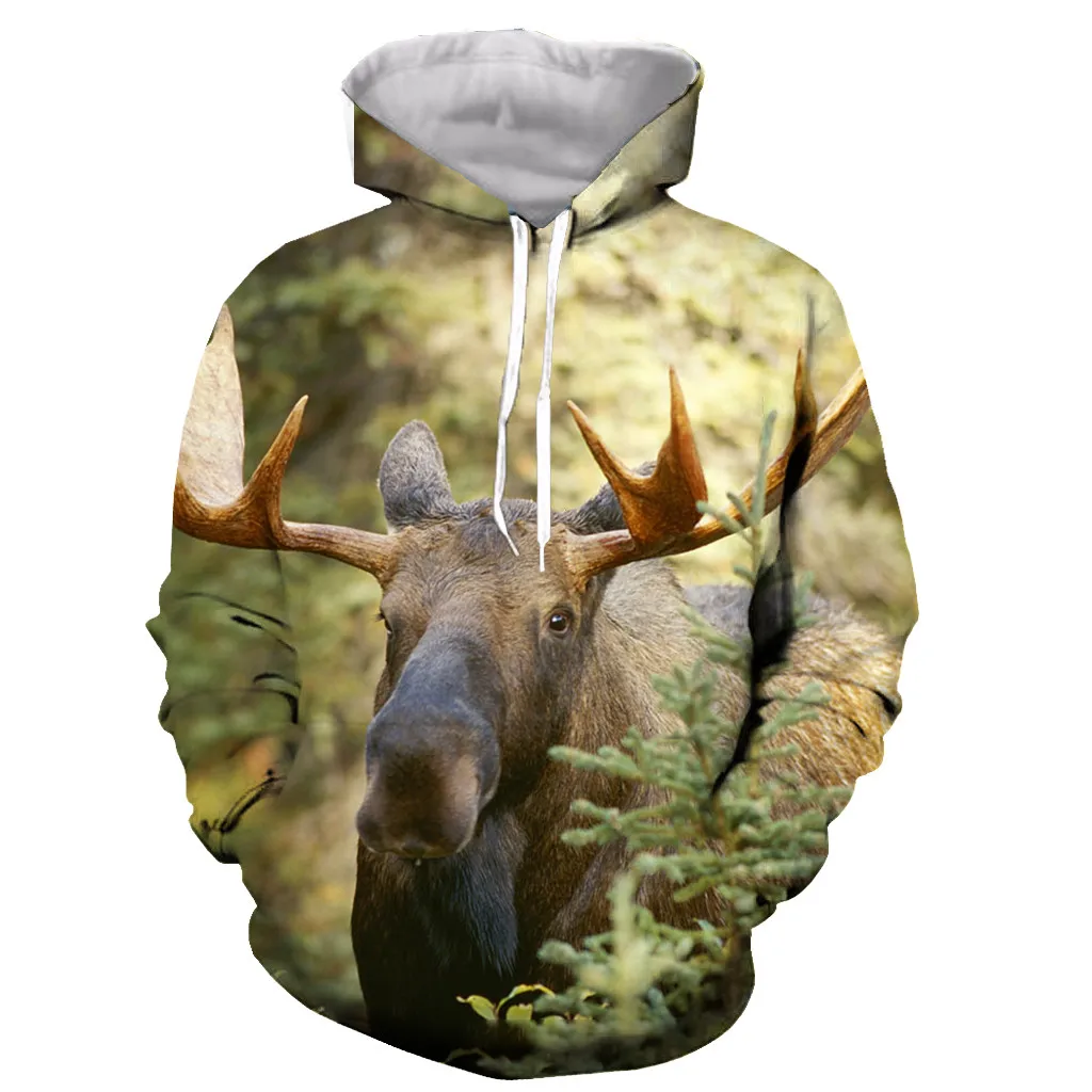 Забавные Животные MOOSE 3D печатных мужчин женщин с капюшоном толстовка модная графическая Толстовка Повседневная Уличная пуловер Толстовка