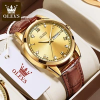 olevs luxury brand sport watches for men leather watch waterproof wristwatch man clock fashion gold relogio masculino box