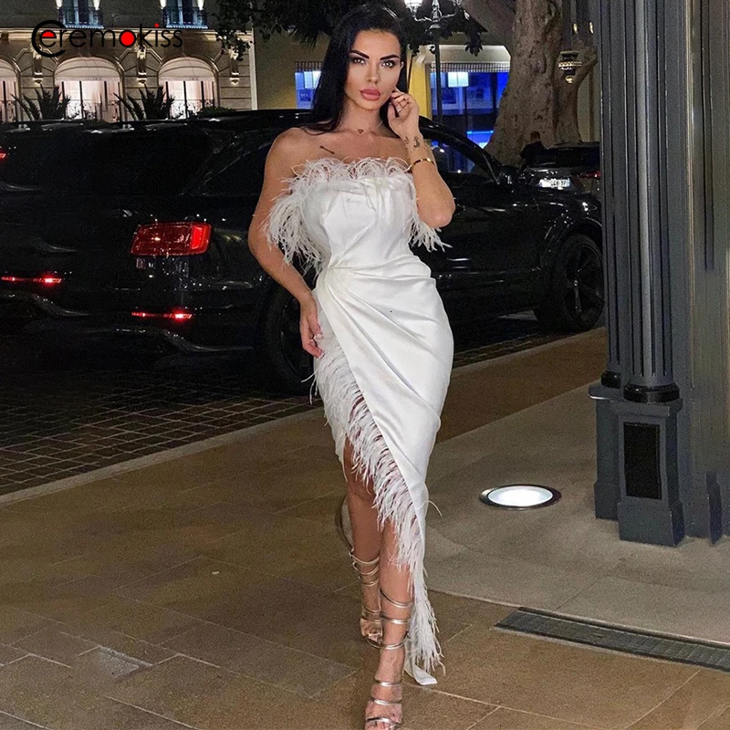 Adyce, новинка, летнее женское Бандажное платье, Vestidos, сексуальное, с черными перьями, без рукавов, без бретелек, бодикон, Клубное, знаменитостей, вечерние платья