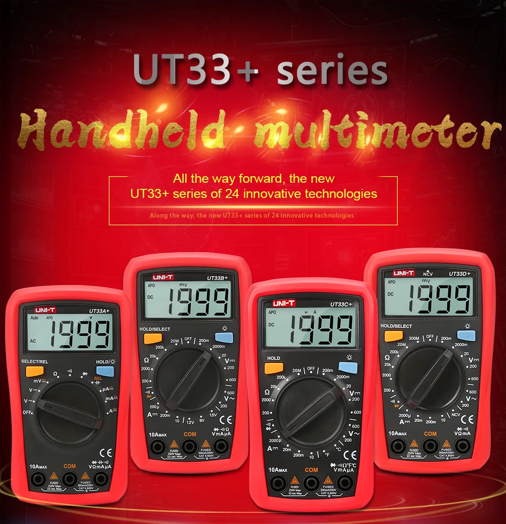 UT33D+ ручной мультиметр, мини цифровой мультиметр, вольтметр переменного тока и постоянного тока, амперметр, тест на сопротивление, испытание NCV, подсветка