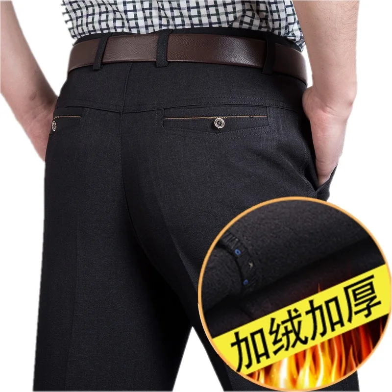 

men s casual pants fitness straight polyester blends long trousers plus size 2019 fall winter business black velvet slacks