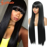black long straight wig 80 cm wigs with bangs for women fashion female cosplay party christmas wigs