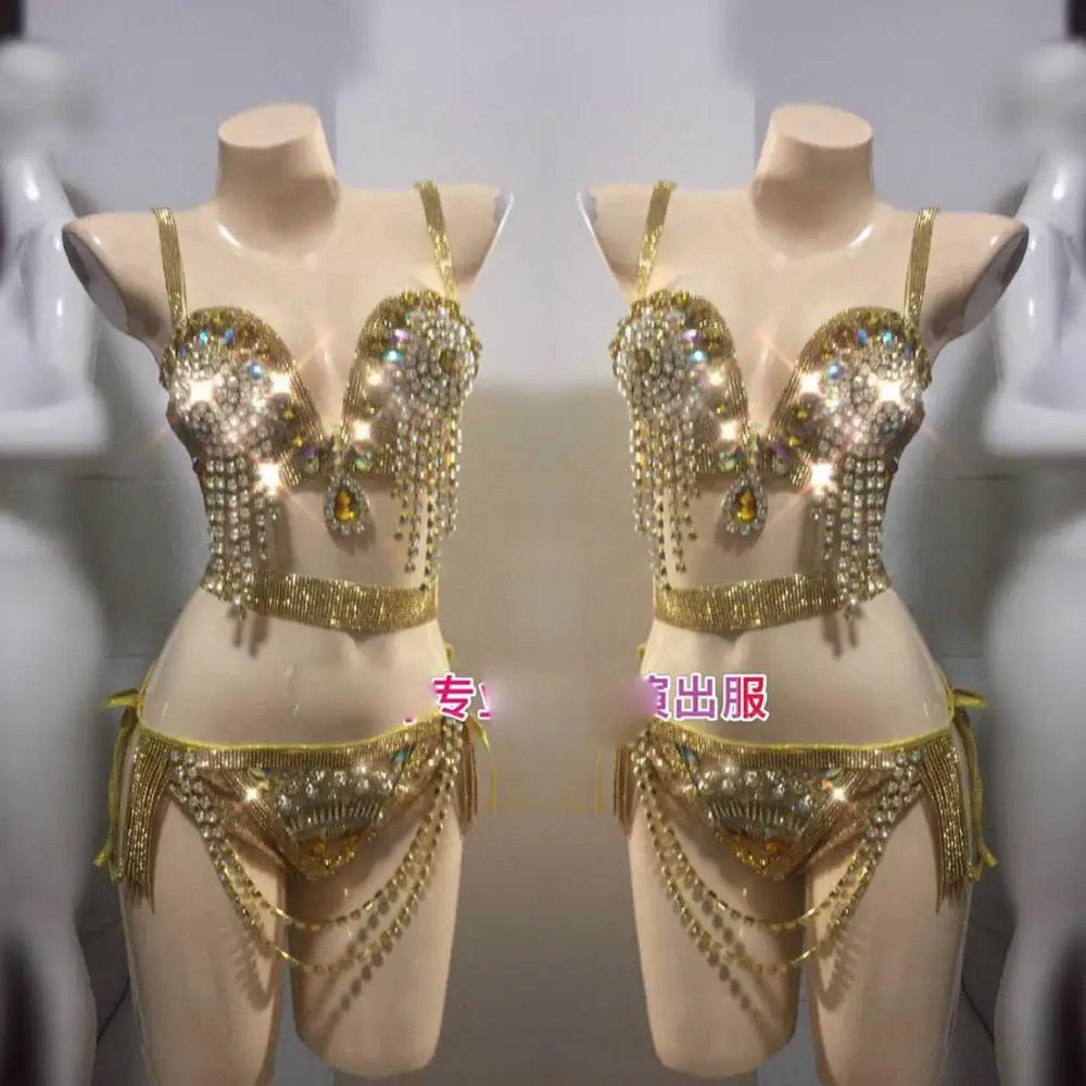 Блестящий золотистый костюм для танца живота сексуальный бикини выступлений на